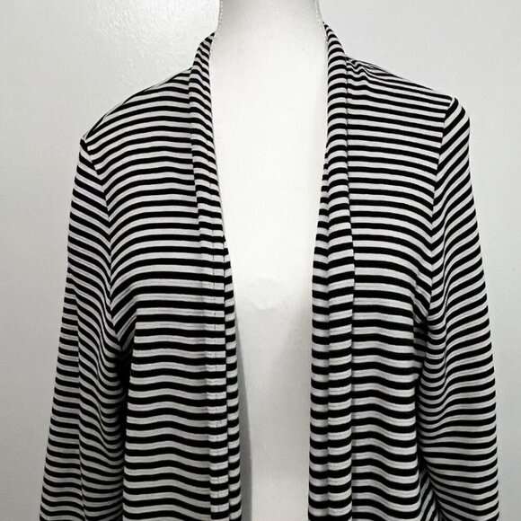 J JILL BLACK WEAREVER WHITE STRIPED STRETCH KNIT LONG CARDIGAN - L - Picture 4 of 10